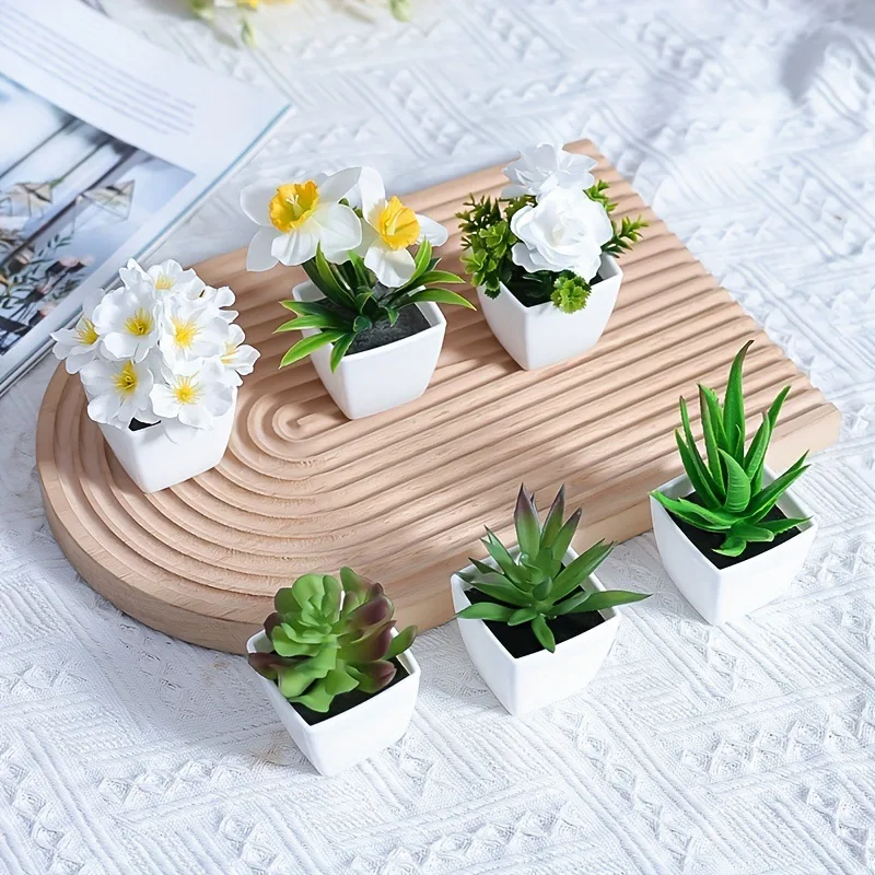 6pcs Simulation of Succulent Plants Living Room Bedroom Artificial Potted Mini Ornaments Home Decoration Fake Plants Bonsai Tree