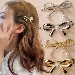 1/4pcs Mini Gold Metal Bow Hair Clips Little Girls Sweet Candy Pearl Bow Knot Hairpins Hairgrips Barrette Hair Accessories