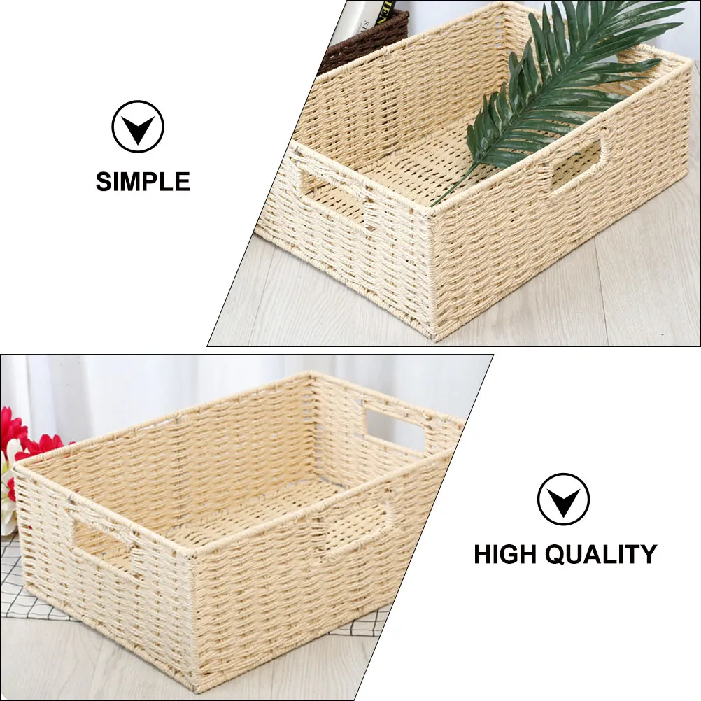 

1pc Simple Desktop Basket Woven Organizer Home Clothes Sundries Beige Desktop Basket Space Saving Container