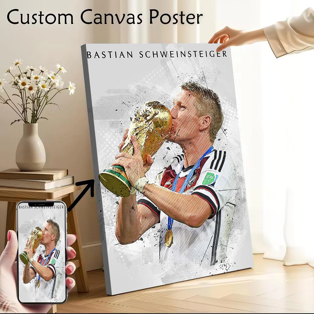 Pôster em tela Bastian Schweinsteiger, imagens personalizáveis, arte de parede, pintura em tela para decoração de quarto gamer