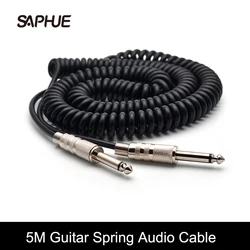 5m Guitar Spring Audio Cable, Black, 6.5mm to 6.5mm, Male to Male