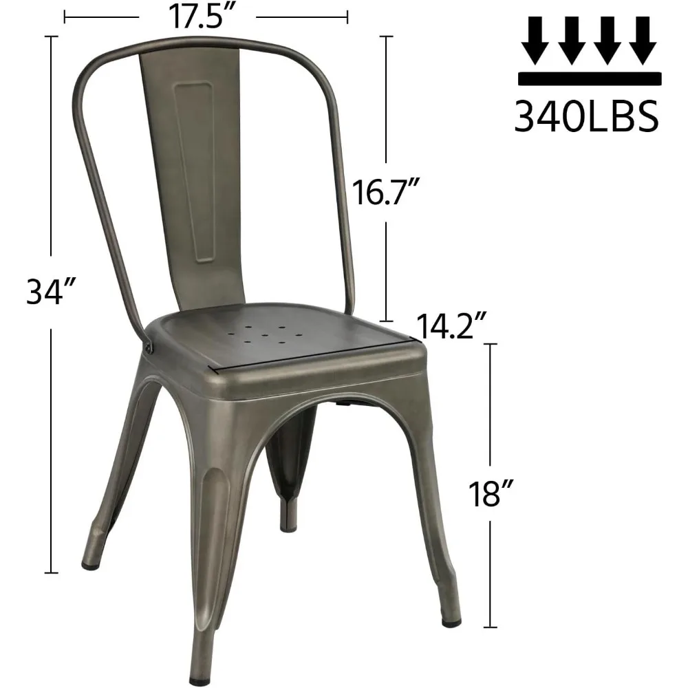 Iron Metal Dining Chairs Stackable Side Chairs Bar Chairs with Back Indoor-Outdoor Classic/Chic/Industrial/Vintage Bistro