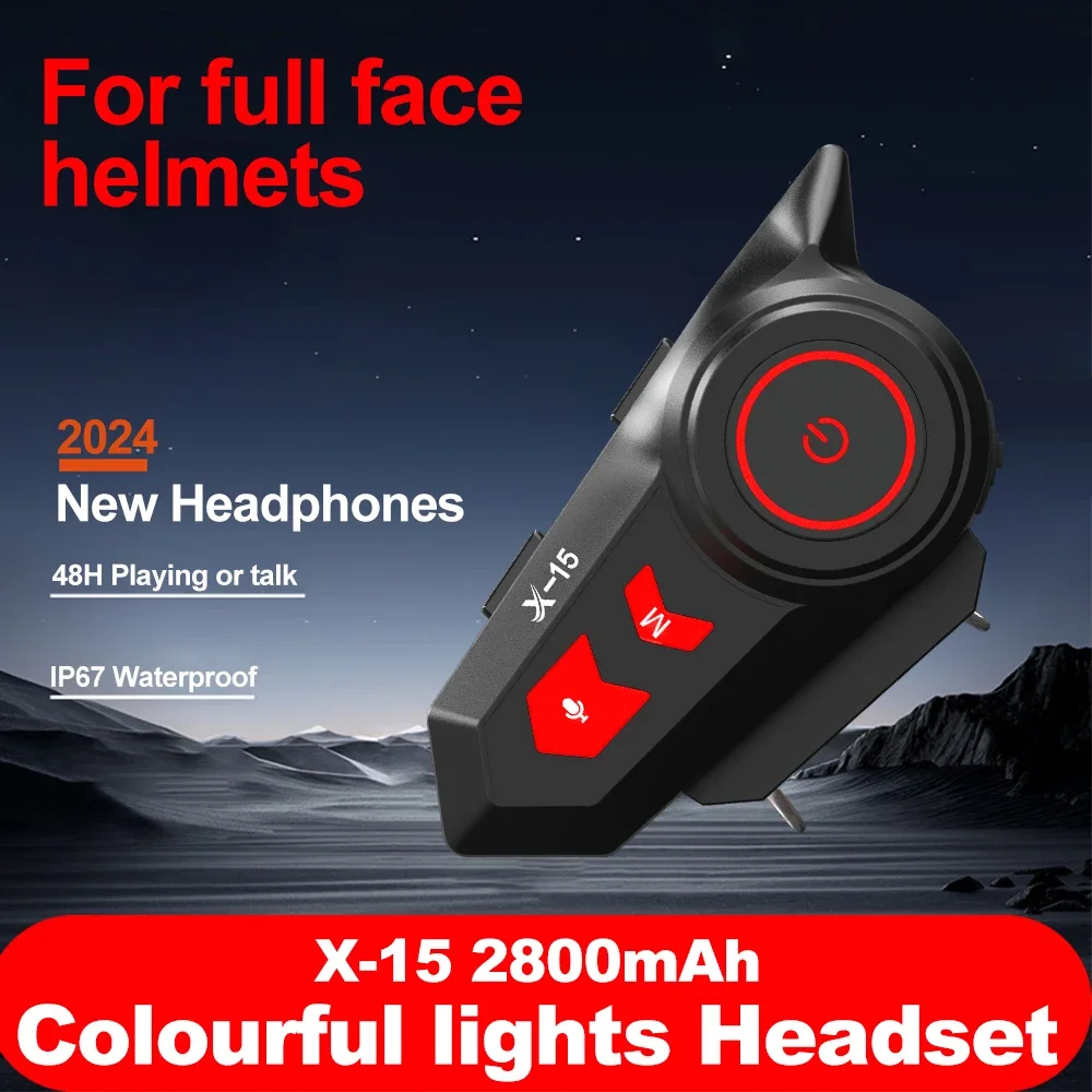 X-15 Bluetooth 5.0 Motorcycle Helmet Headset 1200mAh Battery Wireless Handsfree Stereo Earphone With Ambient Light Headphones