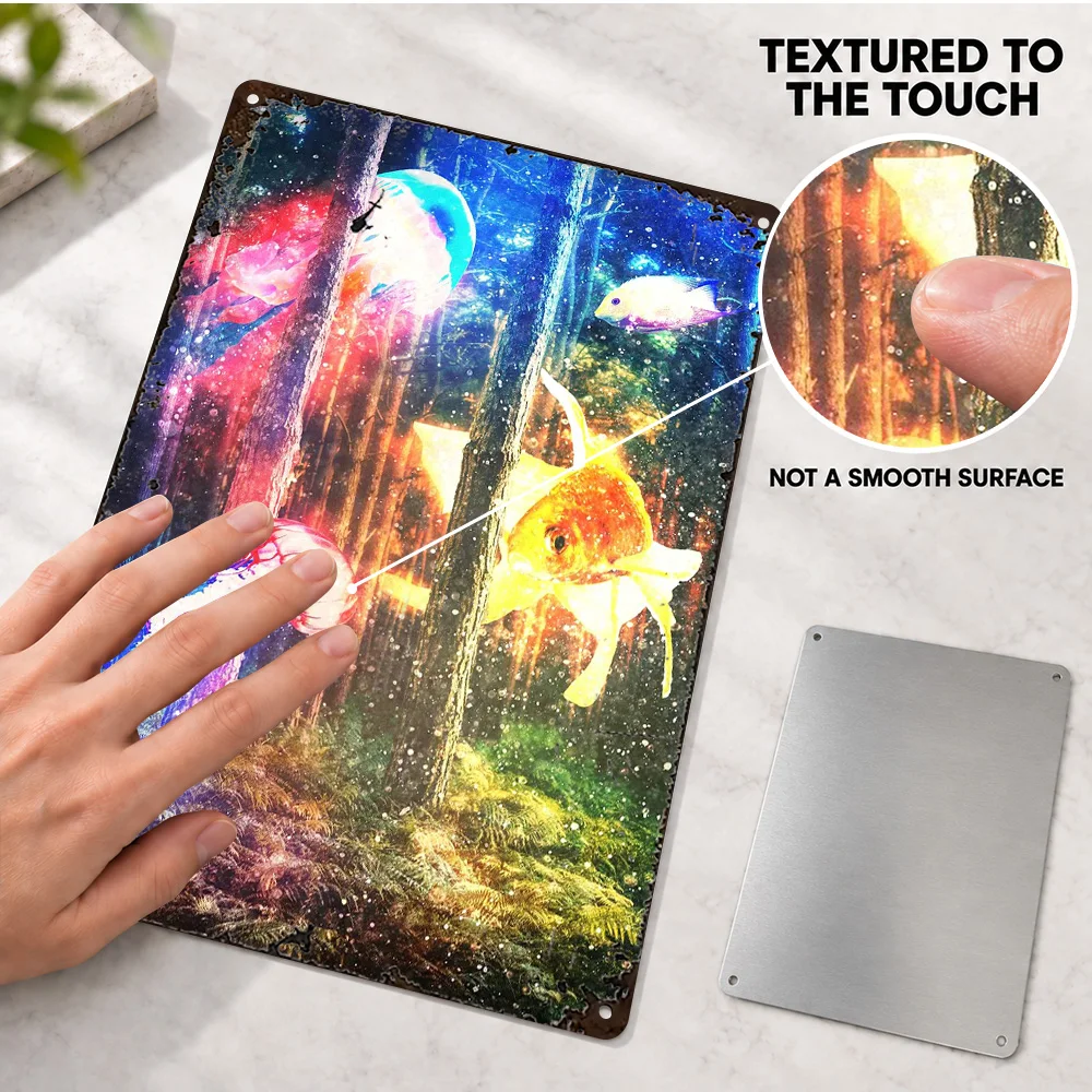 Jellyfish In Forest Printed Poster Personalized Aluminum Metal Sign Neon Surreal Design Wall Art For Gaming Room Birthday Gift