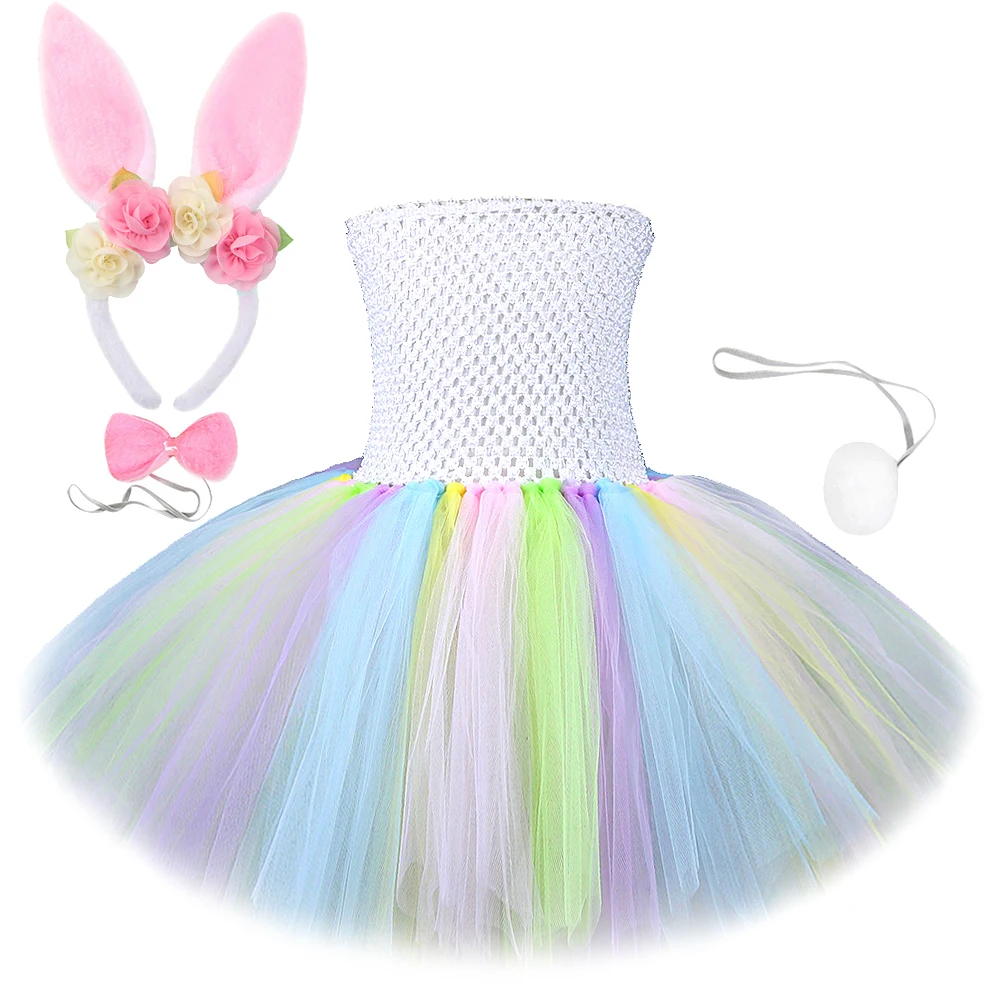 

Baby Girls Easter Bunny Costume for Kids Animal Rabbit Tutu Dress with Flower Ears Set Toddler Girl Birthday Party Tulle Outfits