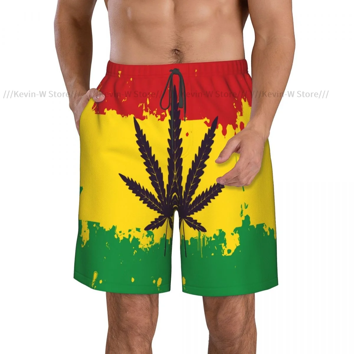 Quick Dry Summer Mens Swimwear Beach Board Short Briefs For Man Leaf Of Rasta Flag Swimming Trunk Beachwear