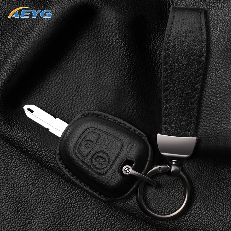 leather Car Remote Key Case Cover For Peugeot 107 207 307 407 206 306 406 For Citroen C1 C4 C2 C3 Berlingo Xasara Picasso