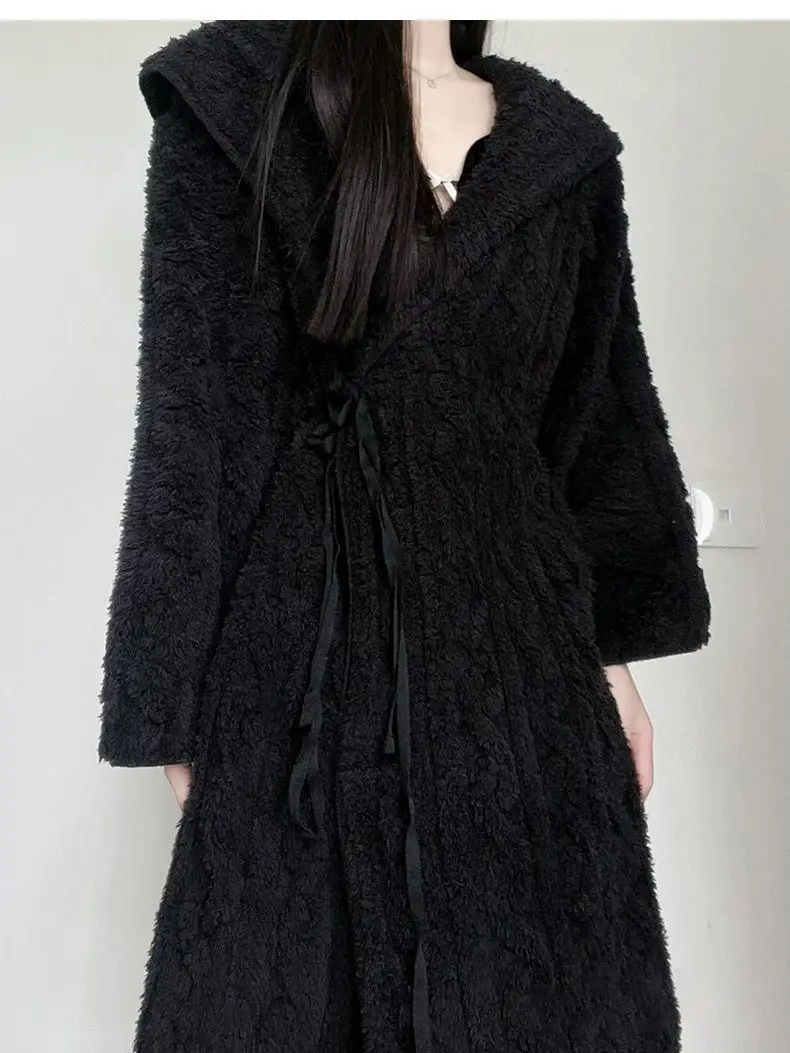 Autumn Winter Soft Sleepwear Extended Hooded Nightgown Women's Jacquard Flannel Pyjamas Thicker Warm Ladies Night Clothes