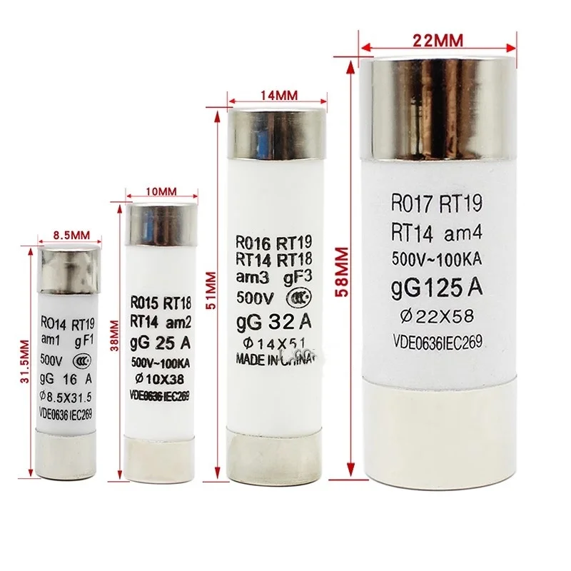 10PCS R014 R015 R016 R017 0.5A 1A 2A 3A 4A 5A 6A 8A 10A 16A 20A 25A 32A 500V Fuse New accessories