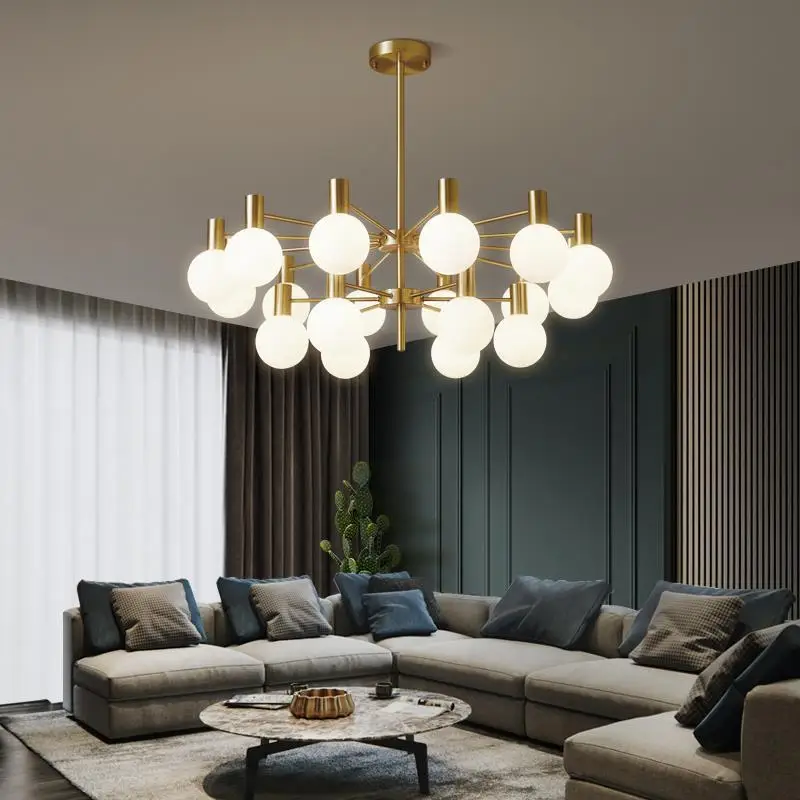 

Living Room Chandelier Creative Restaurant Bar Bedroom Hanging Light Molecular Copper Magic Bean Glass Nordic Pendant Lamp