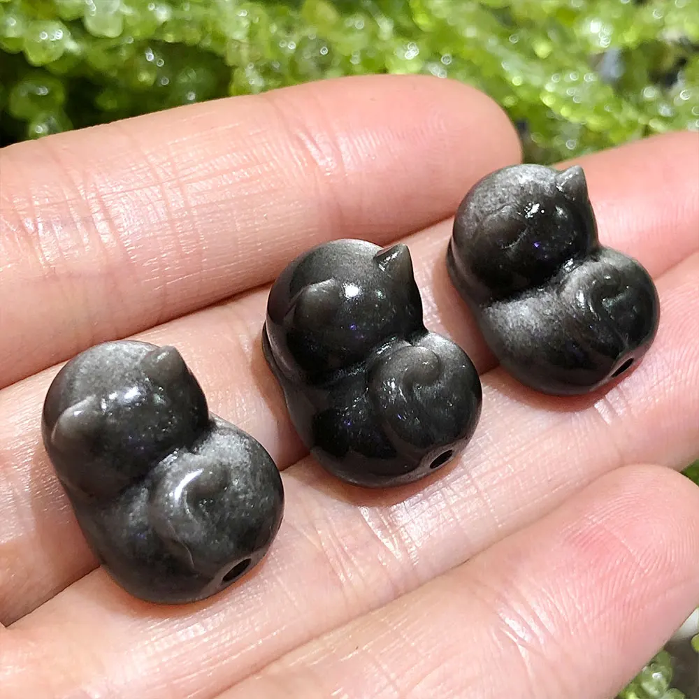 

3pc/Lot Natural Stone Silver Obsidian Cat Mini Carvings Crystals Healing Crystal Stone Craft Figurine Home Decoration DIY Reiki