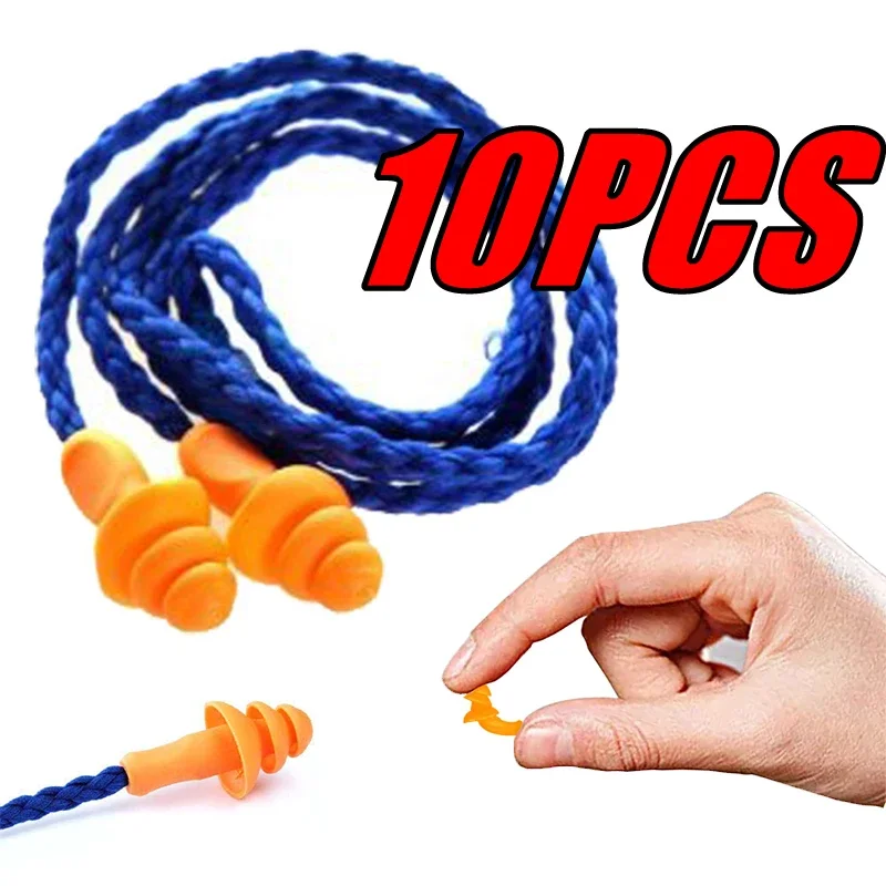 10pcs Soft Silicone Corded Ears Protector Ear Plugs Individually Wrapped Reusable Noise Hearing Protection Earplugs Earmuff