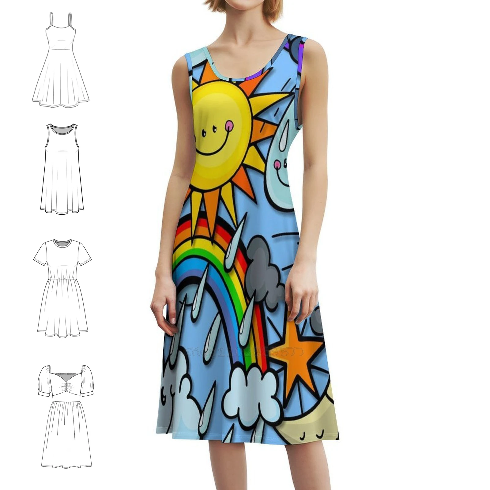 

Weather Forecast Women's Elegant Party Dress A-Line Dress With Short/Long/Sleeveless Options Weather Climate Meterology Summer