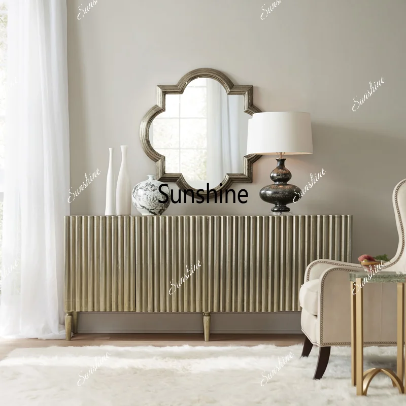 American solid wood fashion light luxury living room TV cabinet storage, wall decoration