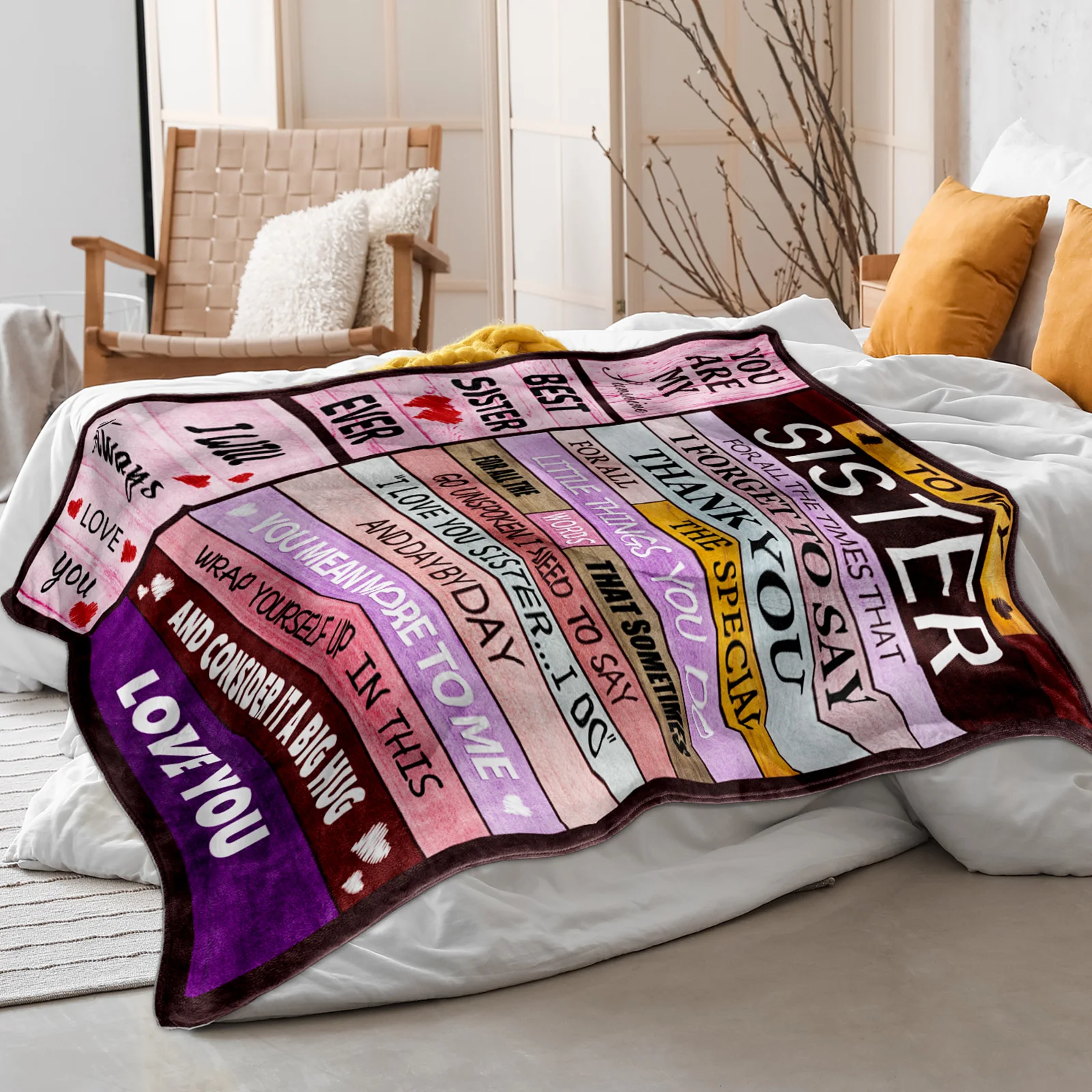 بطانية الأخت، قطعة واحدة من بطانية الرسم والشعار والشعار، من الفلانيل على الوجهين، هدايا الأخت الناعمة، هدايا عيد ميلاد الأخت.