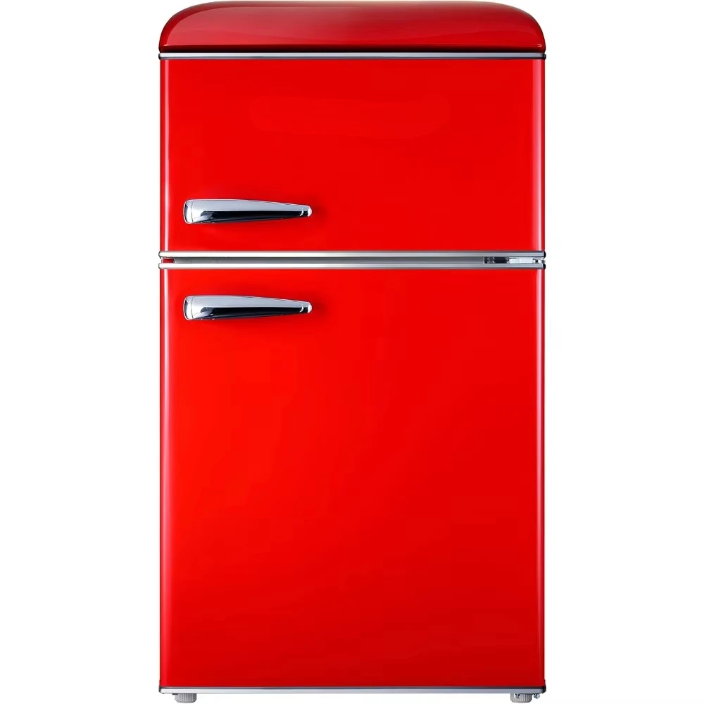 Retro Compact Refrigerator with Freezer Mini Fridge with Dual Doors, Adjustable Mechanical Thermostat, 3.3 Cu Ft, Red