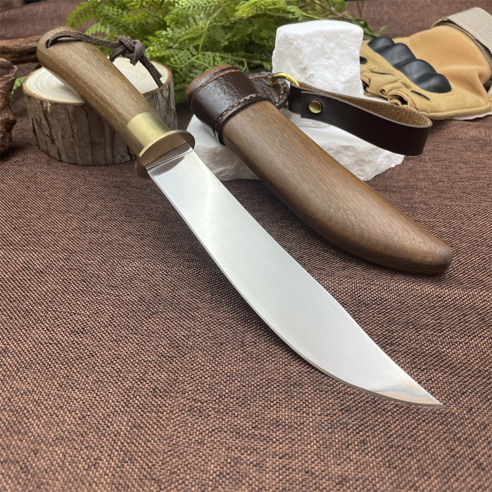 

Mirror Surface Tactical Hunting knife Outdoor Wilderness Survival Knives Self Defense Camping EDC Tool Wood Sheath Knives