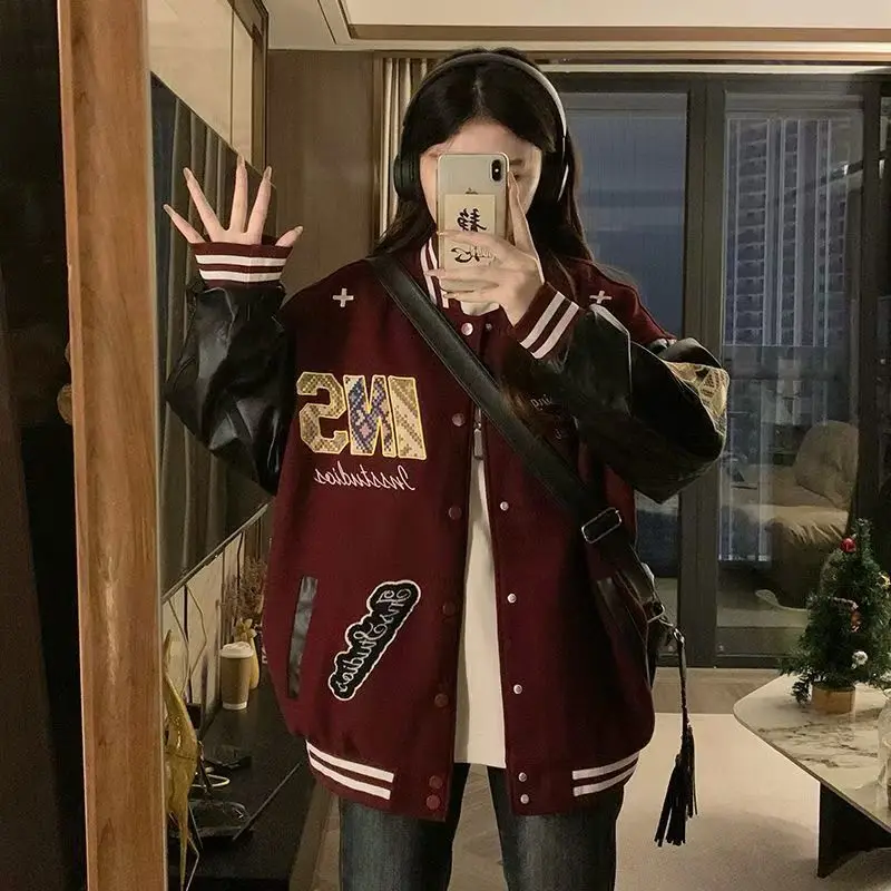 

Vintage Streetwear Varsity Bomber Embroidery Jacket Women Baseball Jackets Hip Hop Female Y2K Oversized Autumn Winter Coat