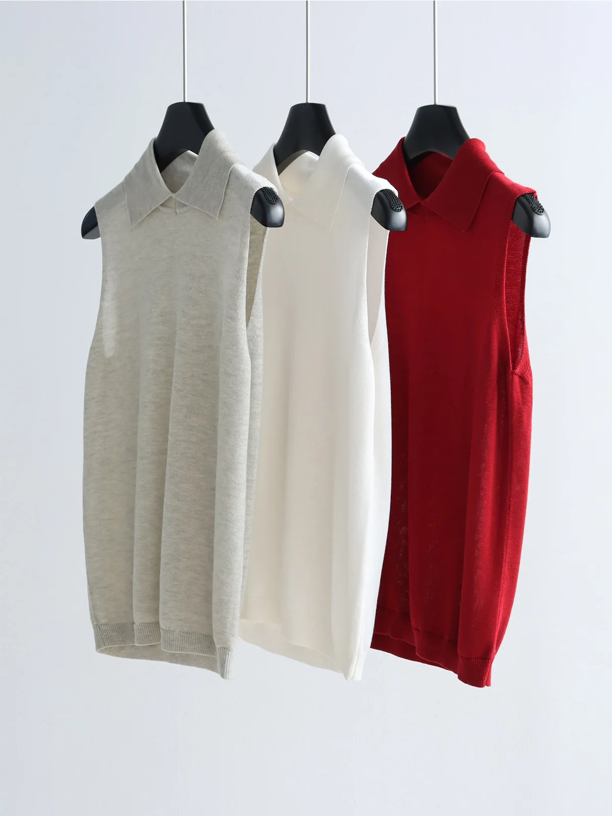 

Dave&di Commuter Small Pointed Collar Vest Summer Sleeveless Knit Shirt Lyocell Temperament Polo Collar Top Versatile And Si