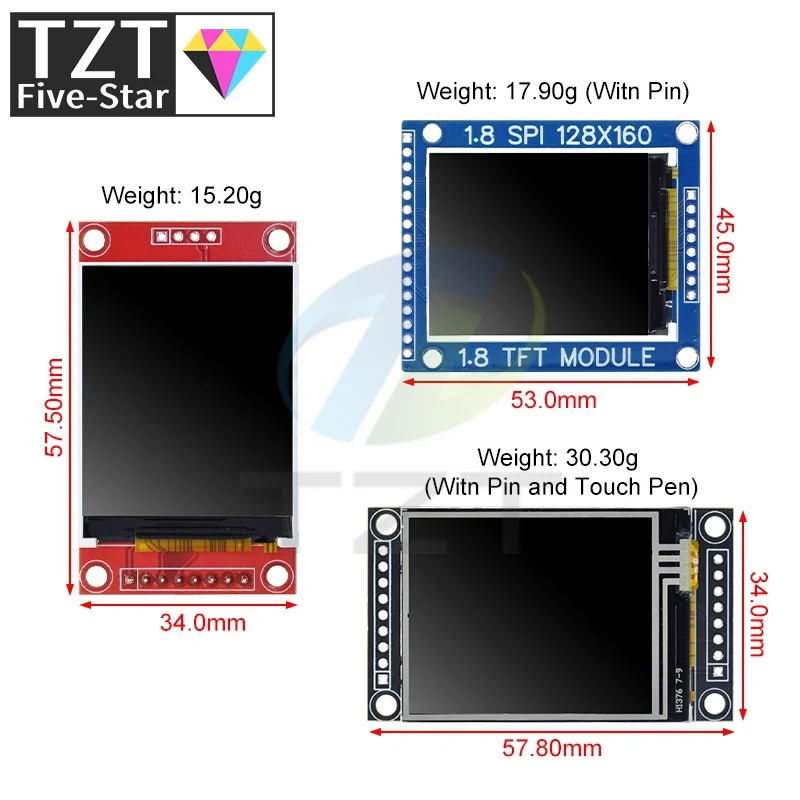 1.8 Inch TFT LCD Module LCD Screen Module SPI Serial 51 Drive 4 IO Drive TFT Resolution 128*160 For Arduino With / Without Touch