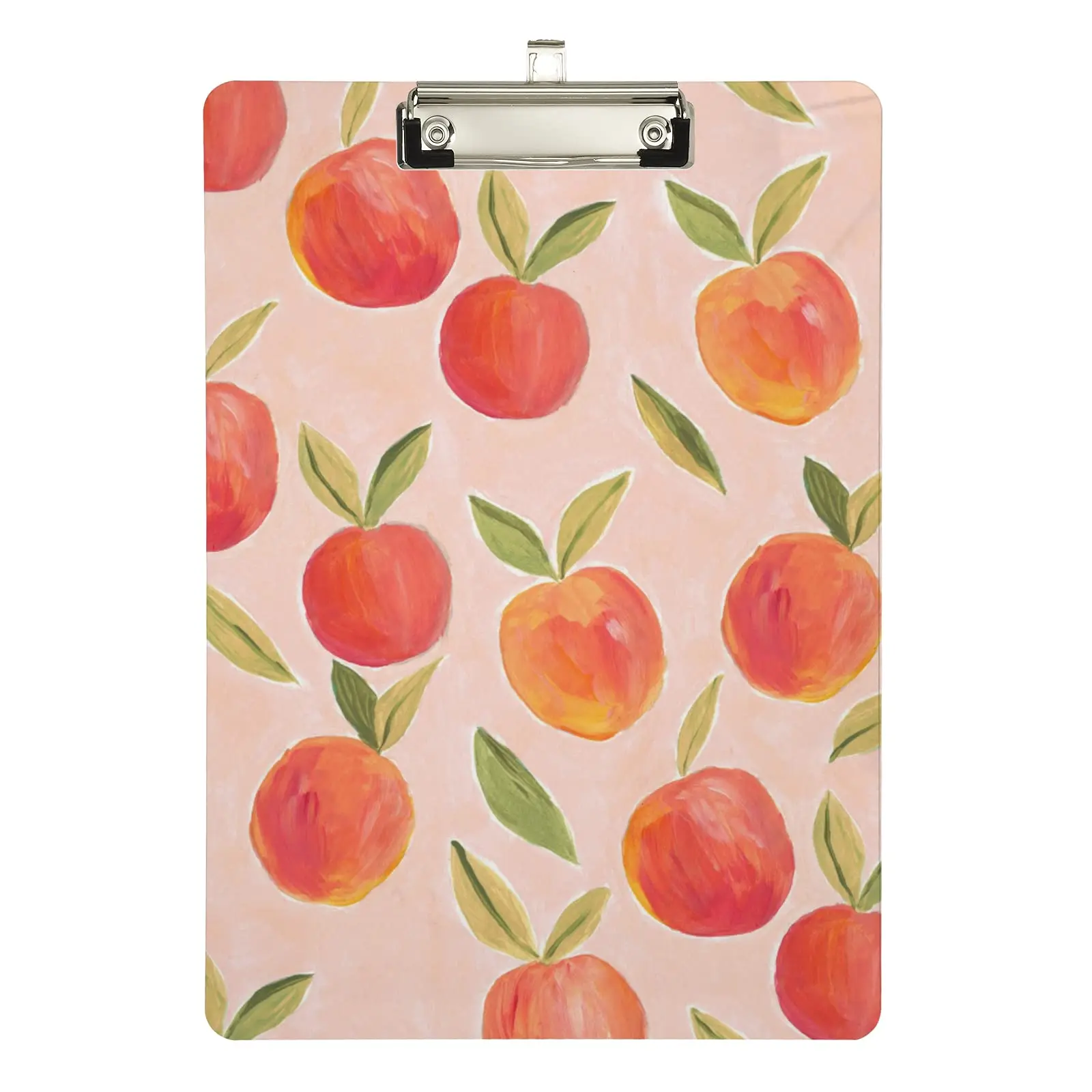 Peach Fruit Pattern Acrylic Clipboard Cute Clip Boards with Metal Clip Board for Men Women File Folder Doctors Office Supplies