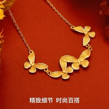 

New butterfly necklace tassel temperament 24k necklace clavicle chain simple temperament AU999 pure gold jewelry for women