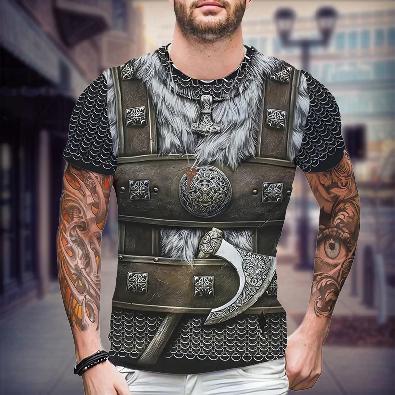 Fahion Popular Viking Armor Graphic Vintage Oversized Men Clothing 3D Print Harajuku T Shirt Summer Short Sleeve Top Casual Tee