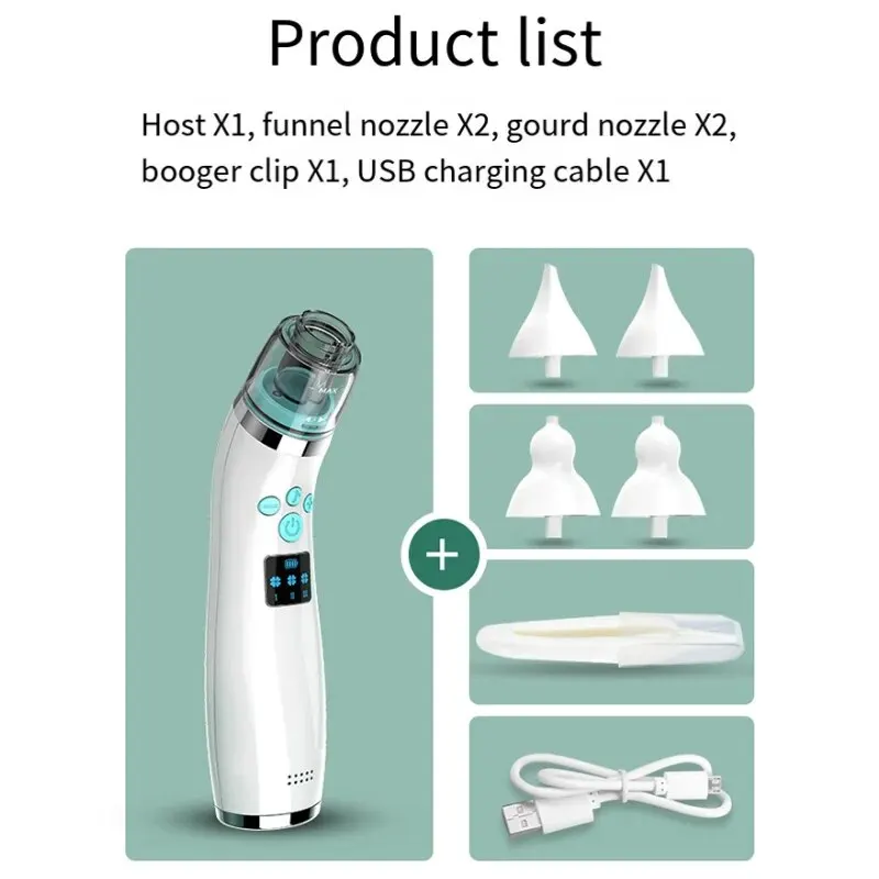 ممتص أنف كهربائي منزلي ، شفاط أنفي ، صامت ، انسداد الطفل ، منظف التهاب الأنف ، شفط بثلاث تروس ، ملحقات غنية