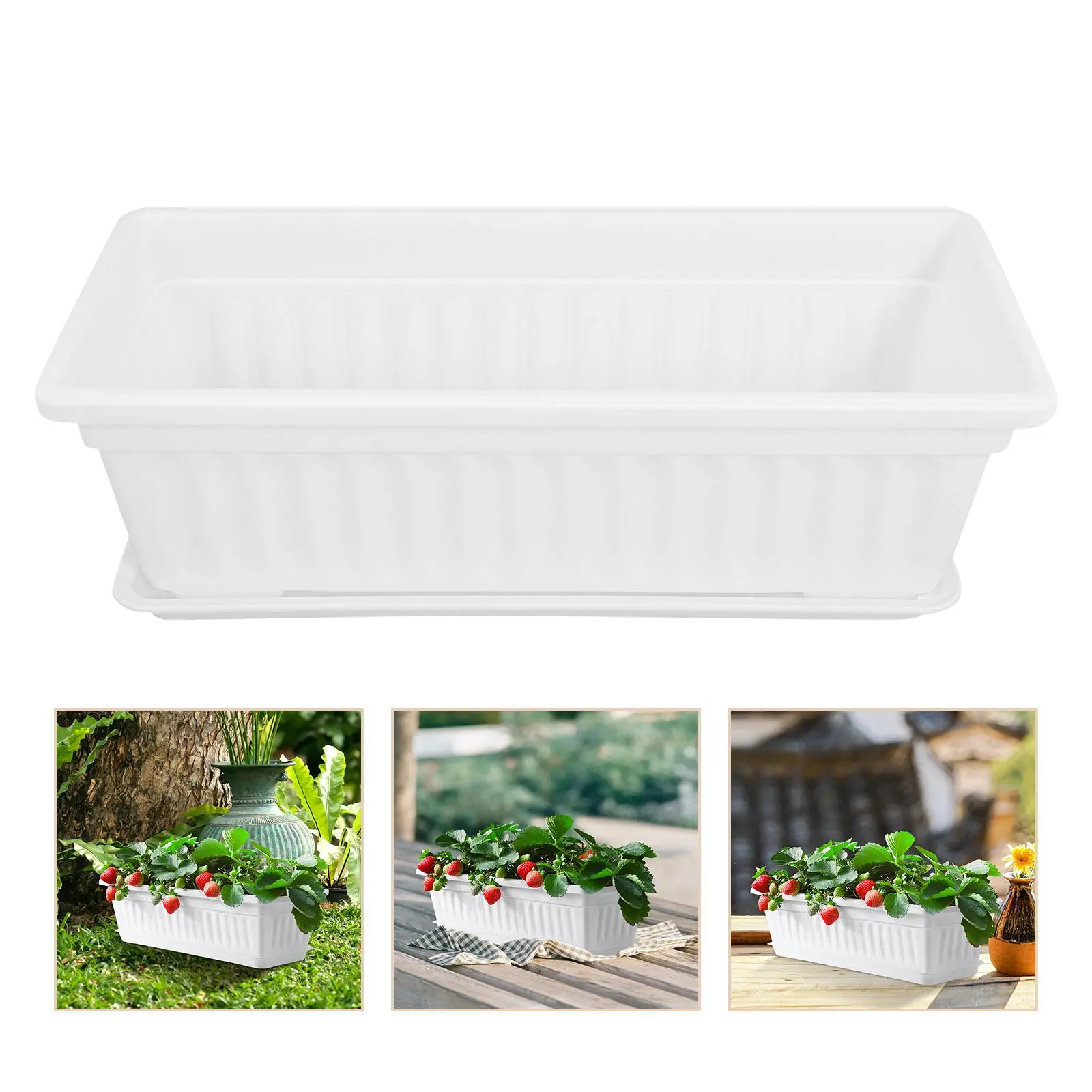 2pcs Planting Pots Large Rectangular Flowerpot with Saucer for Plants Garden Accessories Plastic Containers