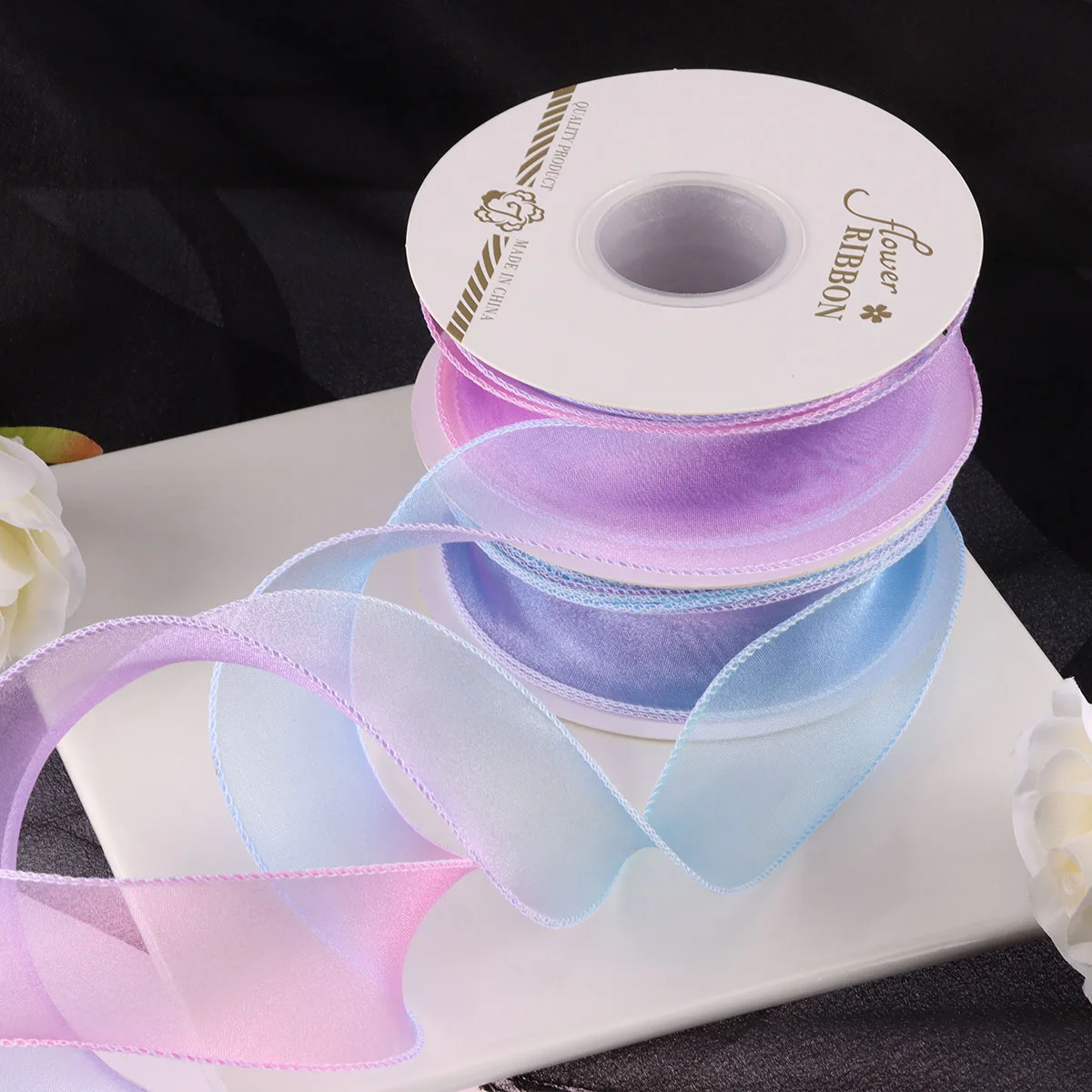 4cm Colorful Fishtail Yarn Gradient Color Ribbon Holiday Party Decoration Gift Flower Wrapping Ribbon 10yards/Roll Mesh Ribbon