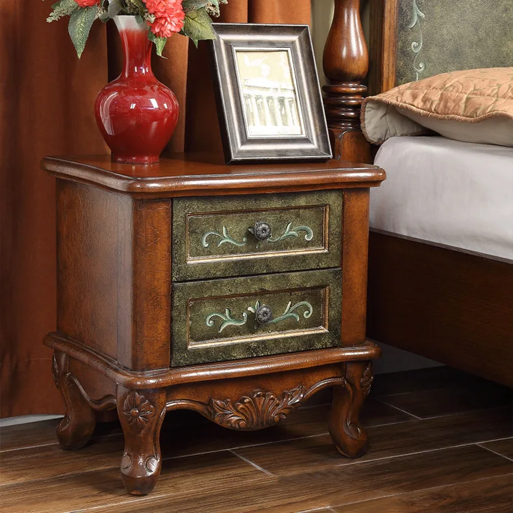 YFY American country solid wood bed European Roman column double  retro old painted 1.8 meters bed