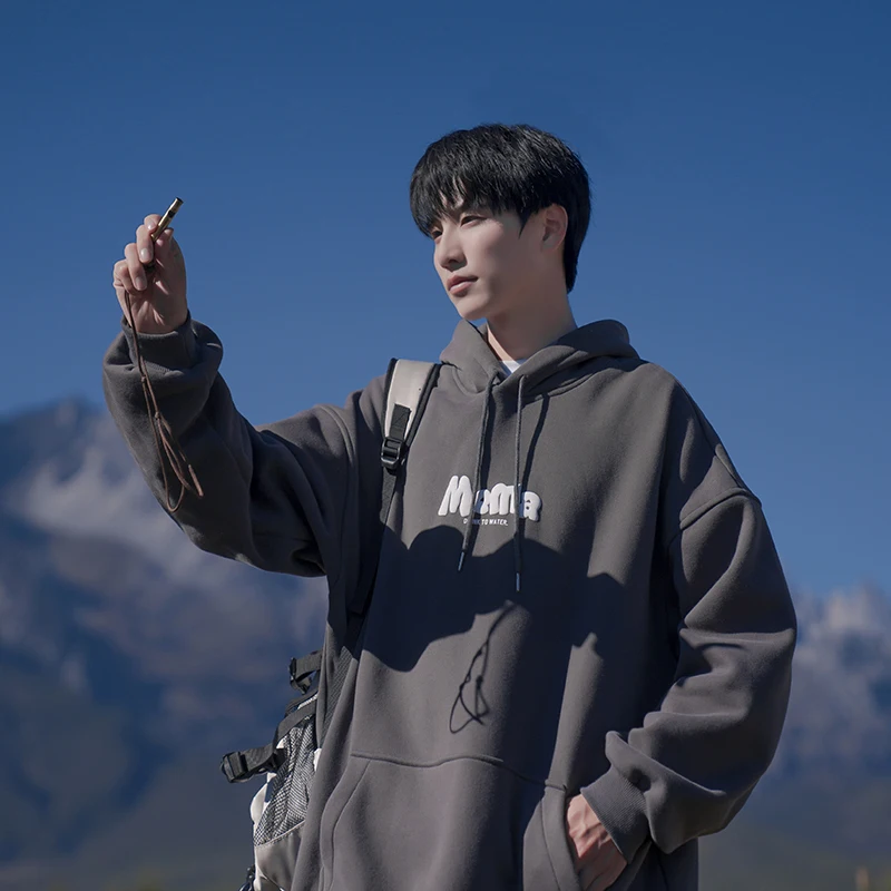 

Deep ey Hoodie Men's Spring Autumn Loose Overhead irt Junior High School Student Casual Jaet Printed Youth Faion