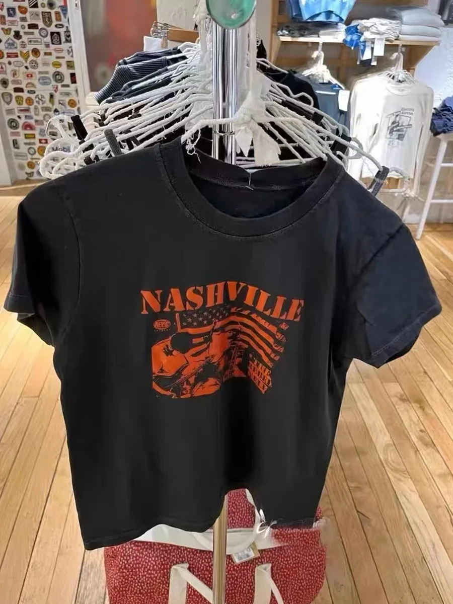 原宿レターグラフィックプリントコットン Tシャツ女性の夏の O ネック黒カジュアルシンプルな半袖 Tシャツストリートヴィンテージ Y2K トップス