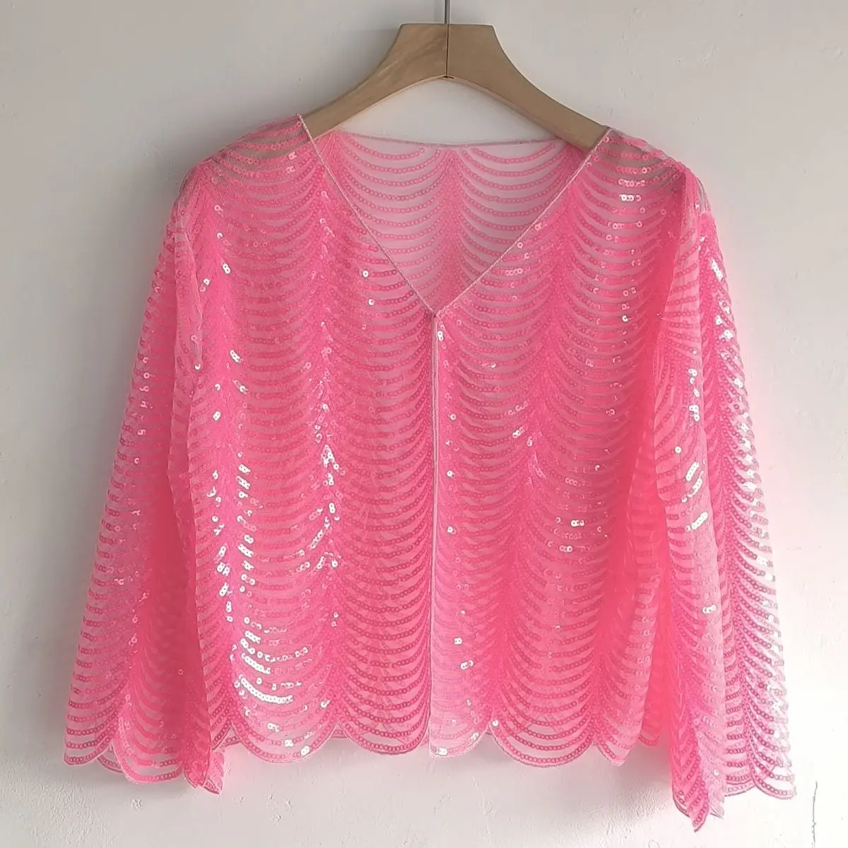 Colorful V-neck Cut-out Trendy Shawl Cropped Mesh Sequin Versatile Sunscreen Top Temperament Cardigan