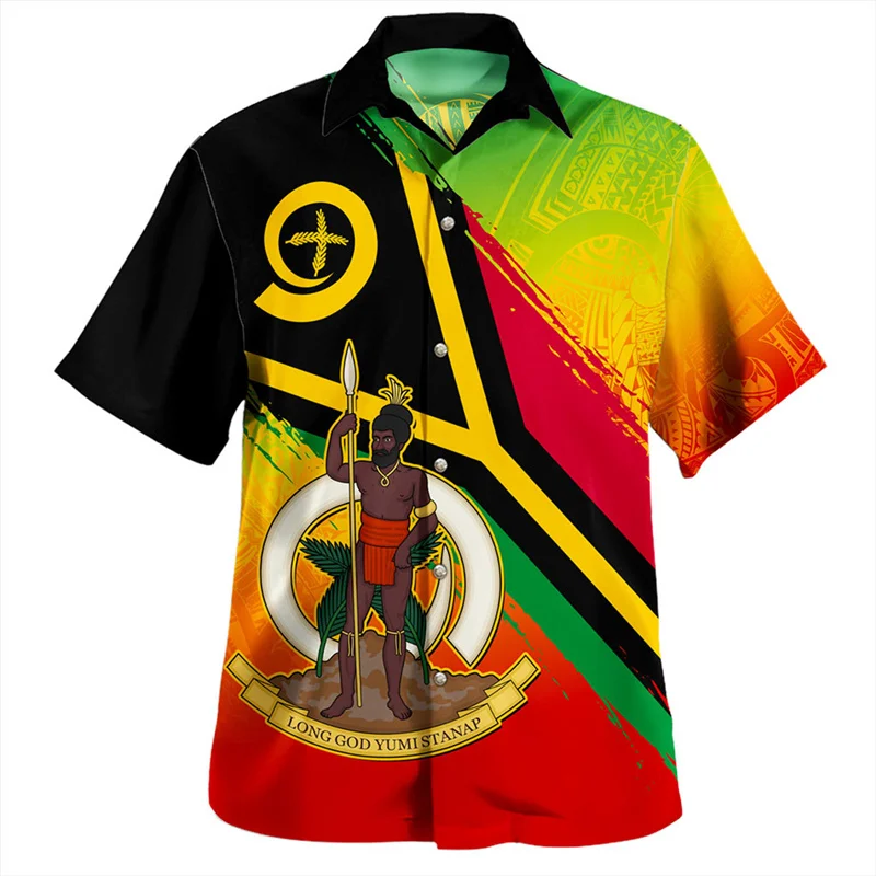Summer Harajuku 3D Printing The Republic Of Vanuatu National Flag Shirts Vanuatu Emblem Graphic Short Shirts Fashion Men Blouses