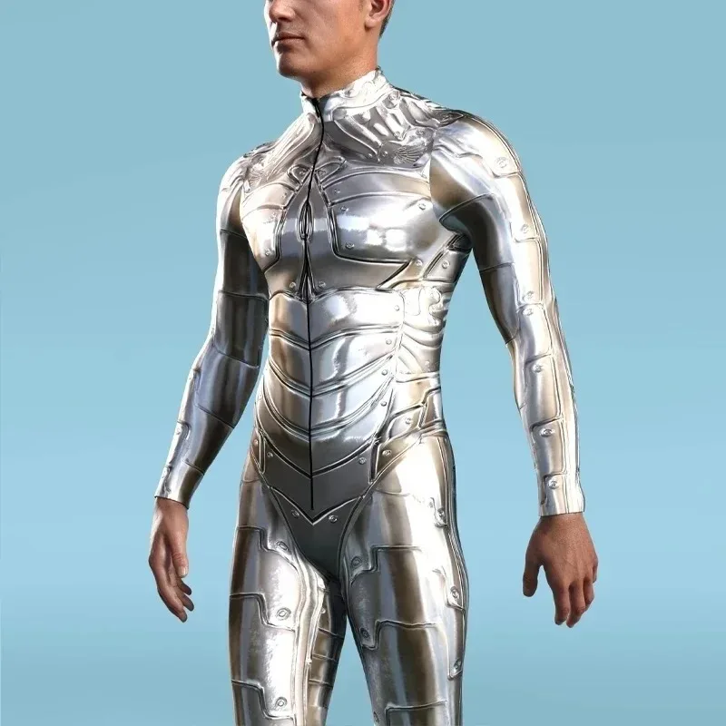 

Halloween Cosplay Costume Steampunk Armor Printed Long Sleeve Zentai BodysuitParty Role Playing Jumpsuit for Adult Women Men