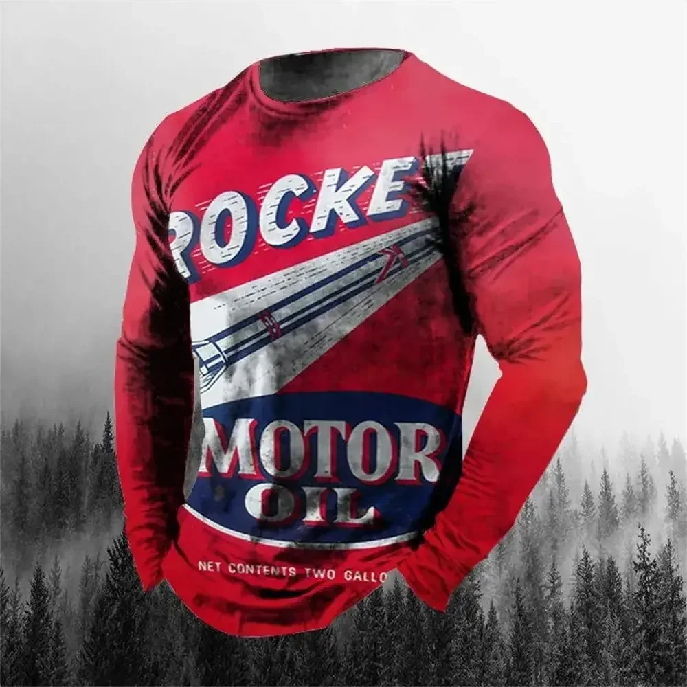 T-shirt de motard à manches longues vintage pour hommes, impression à l\'huile 3D STP, t-shirt de moto, respirant, texprogressif, vêtements pour