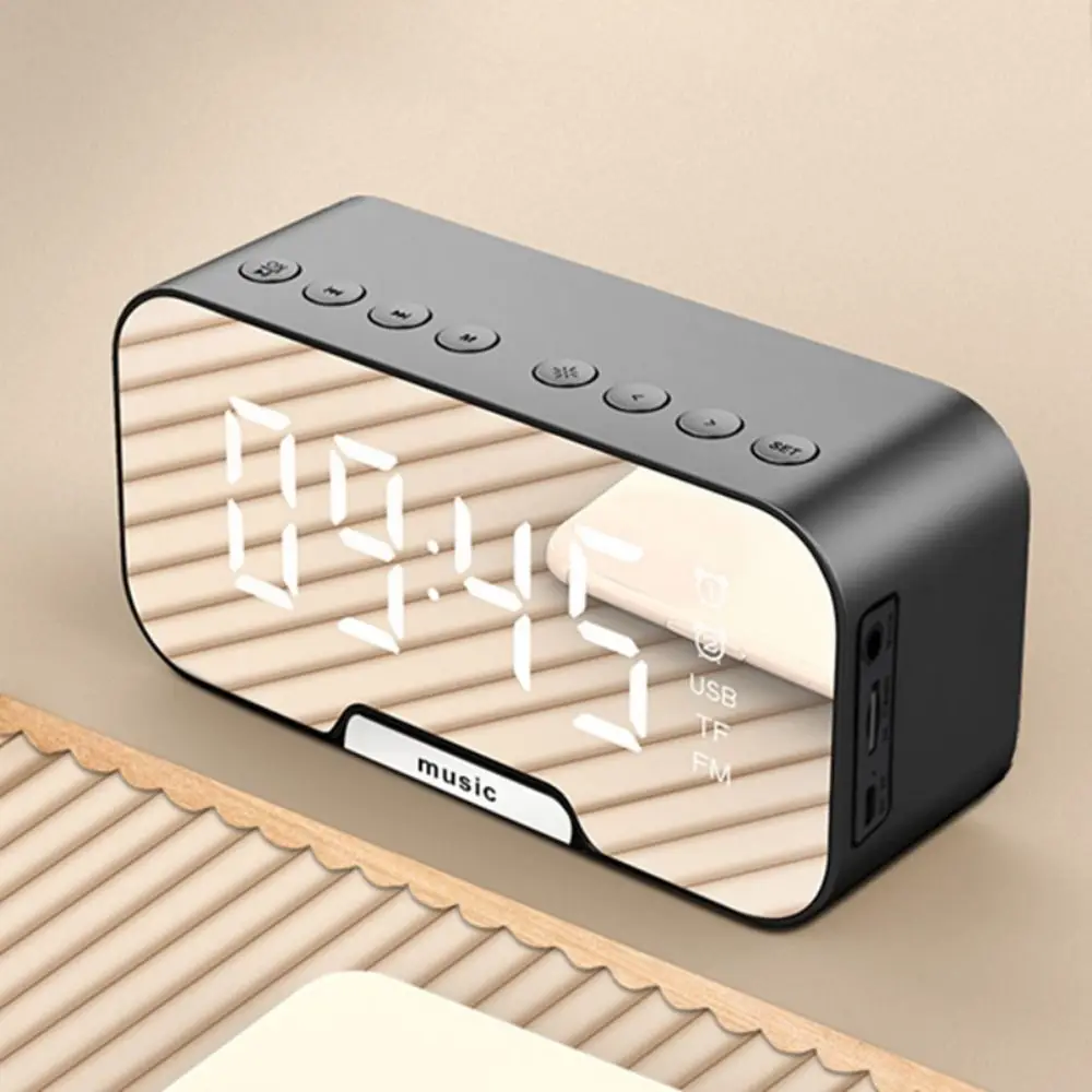 Multi-functional Alarm Clock Bluetooth Large LED Screen Display Bluetooth Speaker Mirror Surface FM Radio Desktop Clocks