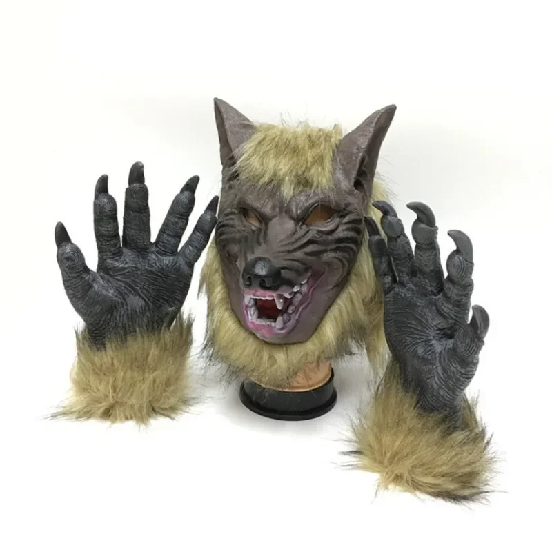 

Werewolf Costume Party Mask Wolf Gloves Cosplay Halloween Latex Rubber Wolf Head Hair Mask Werewolf Glove Party Scary Decor