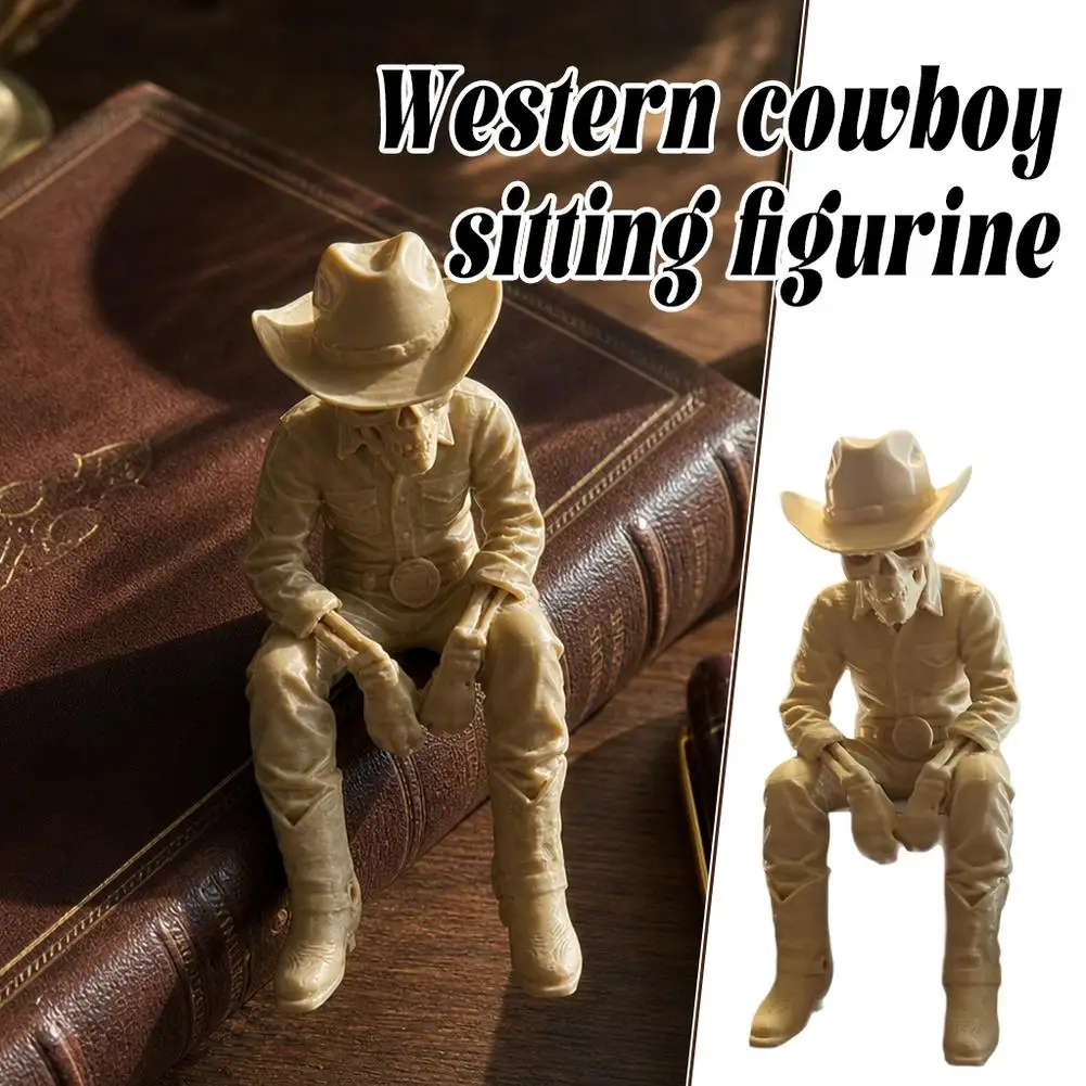 Retro Western Cowboy Statue Sitting Posture Ornament 2027 Home Office Desktop Decoration Halloween Skull Design Character Gifts