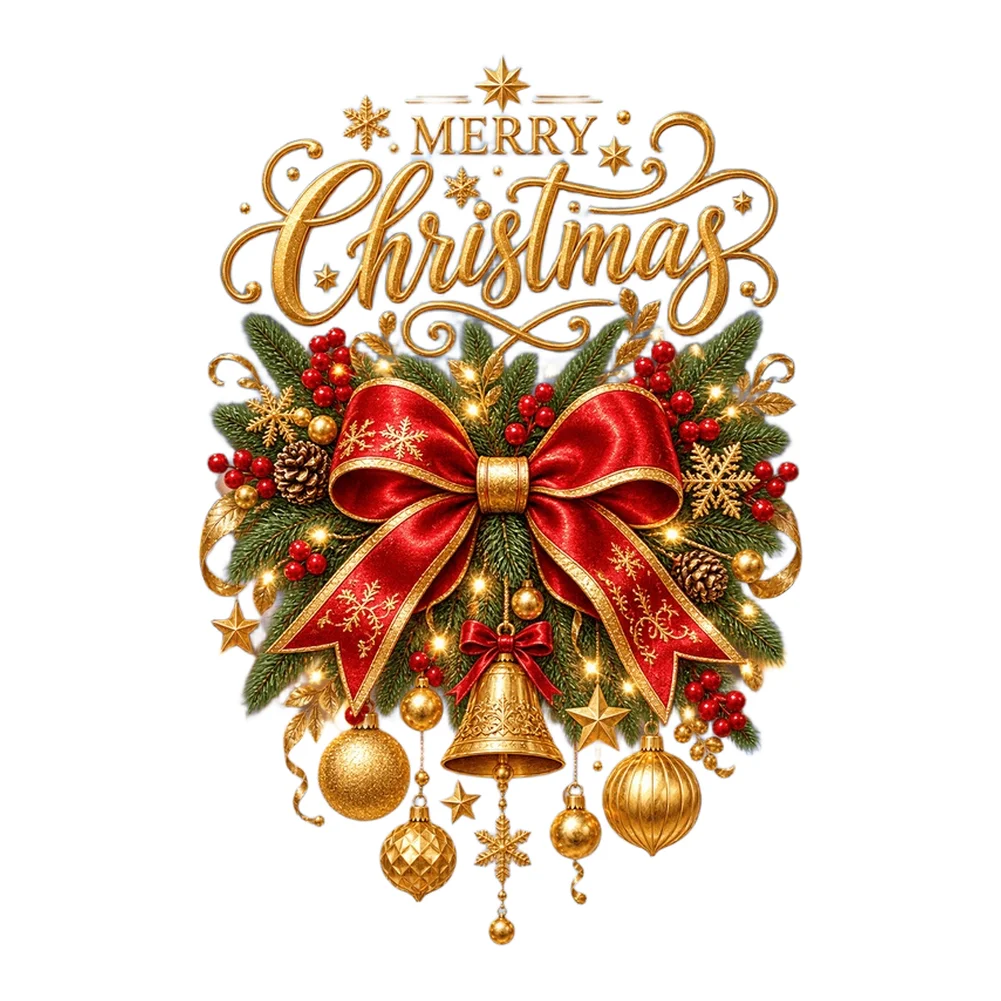 For static Cling Red Gold Christmas Wreath for Holiday Window Decoration on Glass Surfaces Sliding Doors and Smooth Indoor Areas