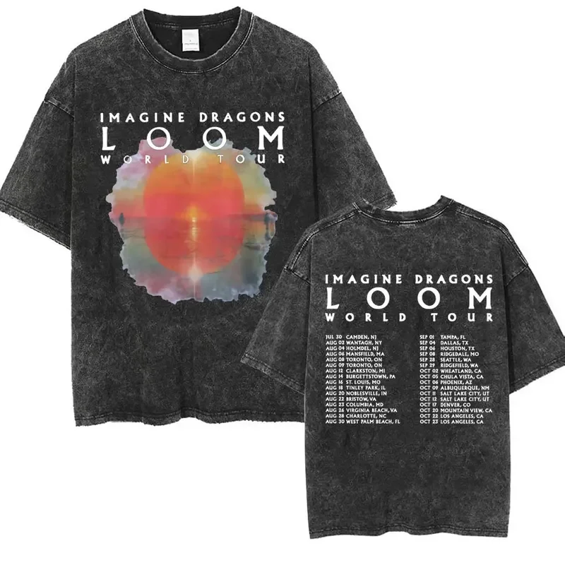 Imagine Dragons Band - Loom Tour 2024 New Album T Shirts Men Women Fashion Hip Hop Style Retro Washed T-shirt Loose Short Sleeve