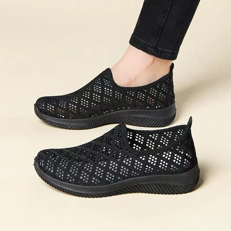 صيف جديد المرأة شبكة الجوف خارج حذاء رياضي غير رسمي لينة وحيد عدم الانزلاق تنفس جولة تو الانزلاق على أحذية مشي خفيفة الوزن