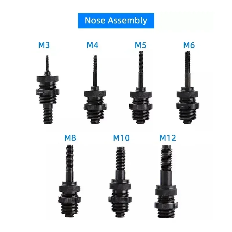 Hydraulic Automatic Pneumatic Rivet Nut Gun Nose Assembly Double Threaded Pull Rod Riveter Tool Accessories M3M4 M5 M6 M8 M10M12