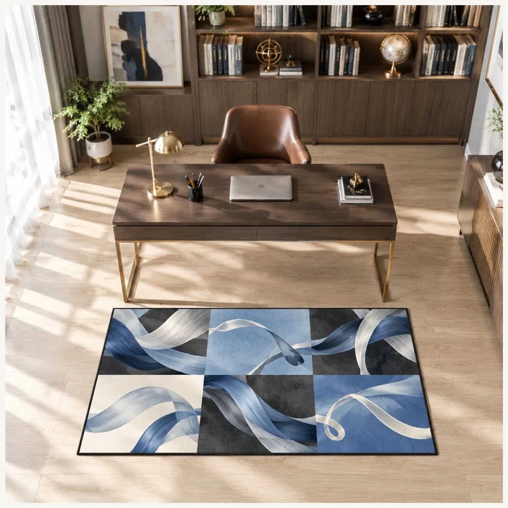 VIKAMA Abstract Silk Ribbon Flow Door Mat, Non Slip Foldable Flannel Rug, Statement Floor Mat for Cloakroom, Hallway, Front Door