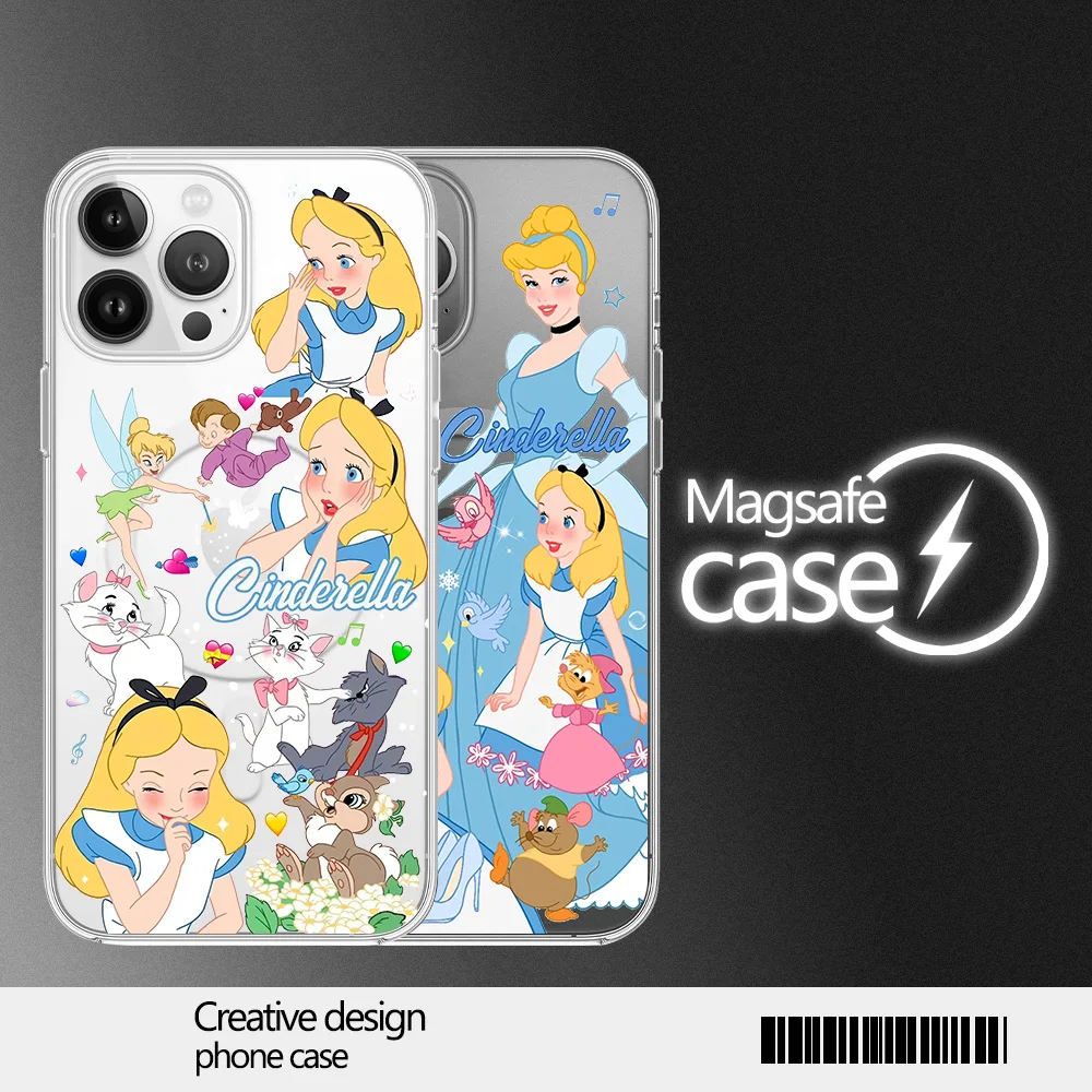 MINISO Disney Princess Phone Case for iPhone 12 11 13 14 15 16 Max Pro Plus Magsafe Magnetic Wireless Cover