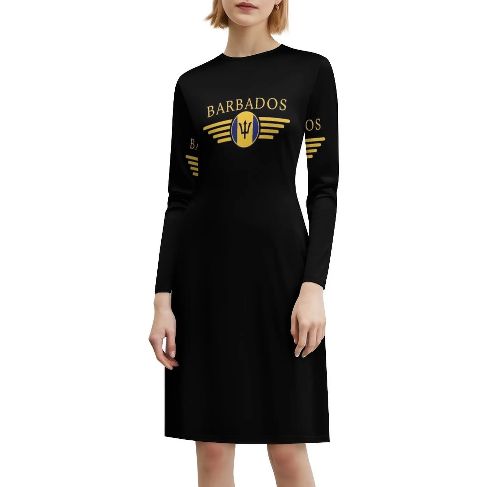 أنا أحب بربادوس أناقة نمط تصميم تي شيرت المرأة فستان الحفلات الأنيق فستان ألف خط مع خيارات قصيرة/طويلة/ بلا أكمام