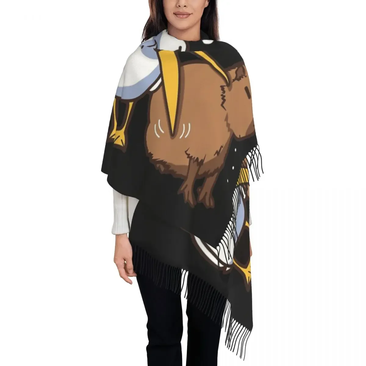 Customized Print Pelican Tries To Eat Capybara Scarf Men Women Winter Fall Warm Scarves Funny Cute Kawaii Meme Shawl Wrap