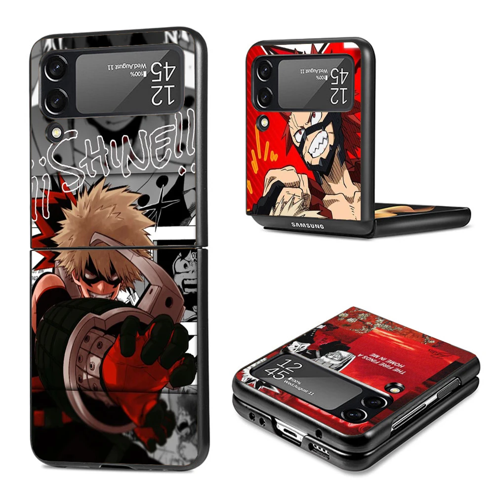 MHA Bakugou Katsuki Phone Case Cover for Samsung Galaxy Z Flip 6 5 4 3 5G Flip3 Flip4 Flip5 ZFlip6 Customized Black Fundas Clear