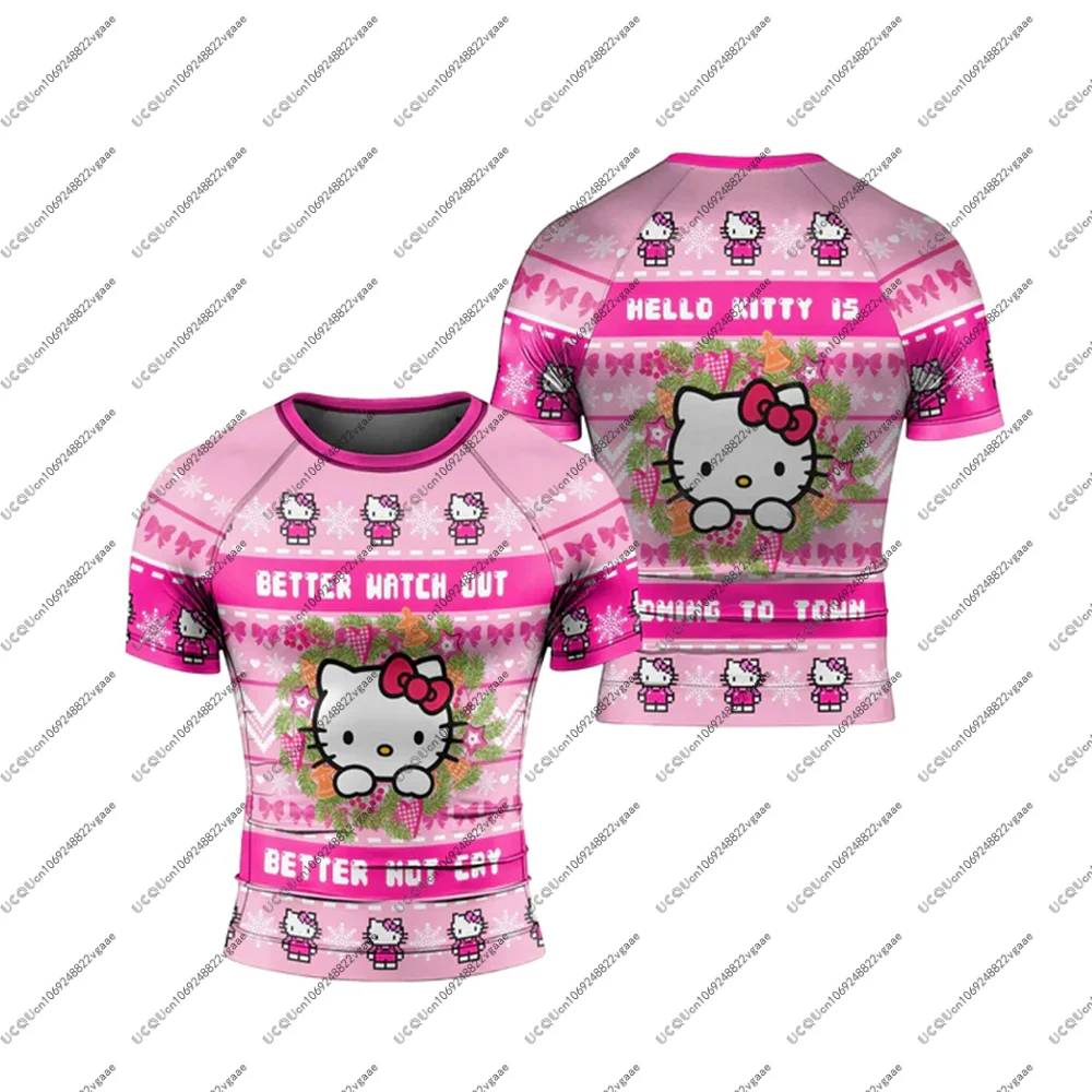 الرجال أطفال بنات أعلى طفح الحرس تأثيري هدية عارضة الرياضة عيد الميلاد المحملة مرحبا كيتي الرنة عيد الميلاد جيو جيتسو رياضة اللياقة البدنية تي شيرت #3